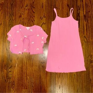 Pink ribbed sundress with jacket girls size 7 two piece outfit set butterflies